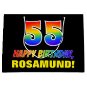 55誕生日:はっきりした,おもしろい,シンプル虹, 55 ラージペーパーバッグ (正面)