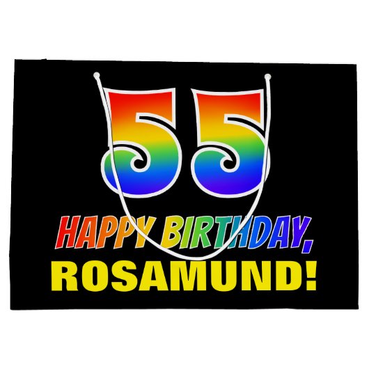 55誕生日:はっきりした,おもしろい,シンプル虹, 55 ラージペーパーバッグ (裏面)