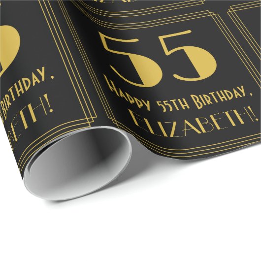 55誕生日~アールデコインスパイア見る"55",名前 ラッピングペーパー (ロールコーナー)