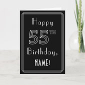 55誕生日:アールデコスタイル番号55および名前をカスタムする カード (正面)
