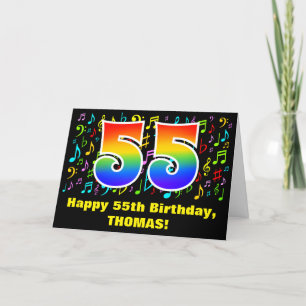 55誕生日:カラフル音楽シンボル&レインボー55 カード