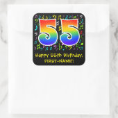 55誕生日:カラフル音楽シンボル、レインボー55 スクエアシール (バッグ)