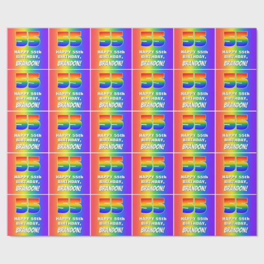 55誕生日: カラフル、おもしろいレインボーパターン# 55 ラッピングペーパー (シーム)