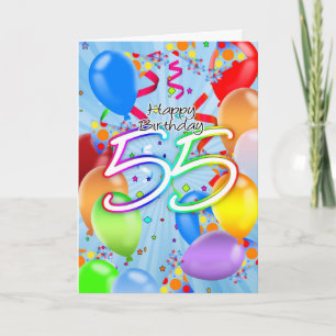 55誕生日 – バルーン誕生日カード – Happy Birt カード