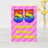 55誕生日：ピンクストライプのハート、レインボー# 55 カード (黄色い花)