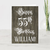 55誕生日:ファンシー、エレガント文字フェイク、木目 カード (正面)