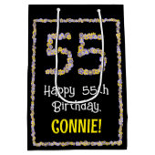 55誕生日:フローラ花数名前をカスタムする ミディアムペーパーバッグ (裏面)