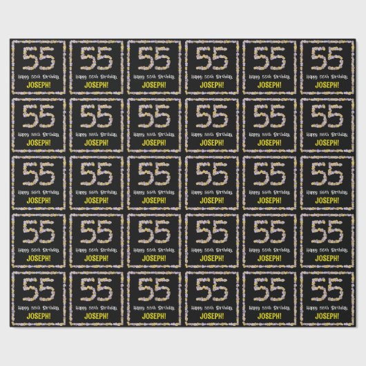 55誕生日:フローラ花数名前をカスタムする ラッピングペーパー (シーム)