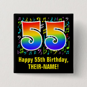 55誕生日:ミュージカラフルックシンボル,レインボー55 缶バッジ