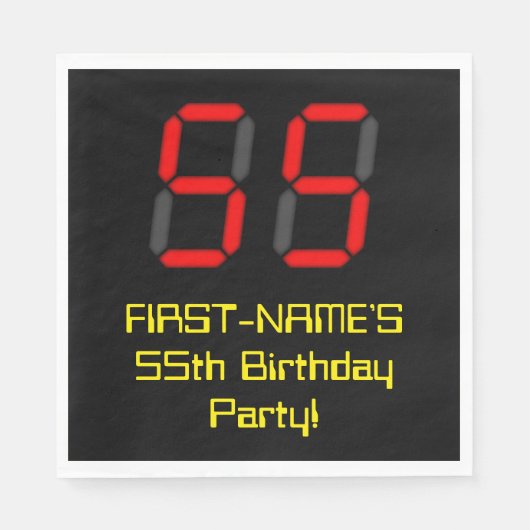 55誕生日:レッドデジタルクロックスタイル"55" +名前 スタンダードランチョンナプキン (正面)