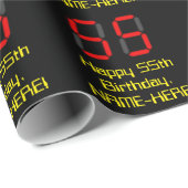 55誕生日:レッドデジタルクロックスタイル"55" +名前 ラッピングペーパー (ロールコーナー)