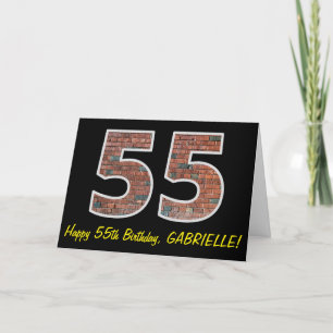 55誕生日 – レンガの壁のパターン"55" (名前あり) カード