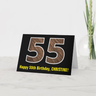 55誕生日：名前+フェイク木目パターン「55」 カード