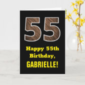 55誕生日:名前、フェイク木目パターン「55」 カード (黄色い花)