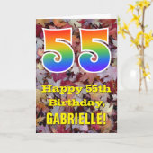 55誕生日、素朴紅葉、レインボー「55」 カード (黄色い花)
