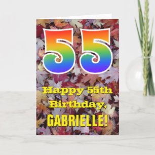 55誕生日、素朴紅葉、レインボー「55」 カード