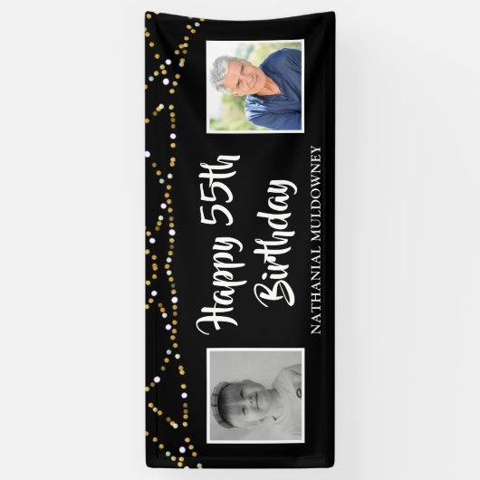 55誕生日Then & Now Photos Lights Black 横断幕 (縦)