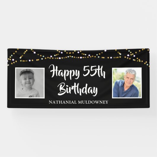 55誕生日Then & Now Photos Lights Black 横断幕 (横)