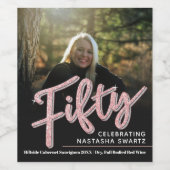 550誕生日フォトスクリプトグリッターピンク ワインラベル (シングルラベル)