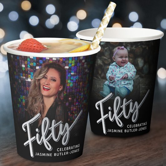 550誕生日フォトスクリプト黒銀 紙コップ