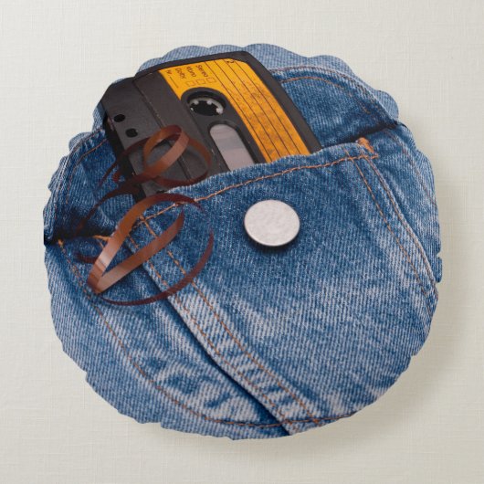 5563Retro 80年代のデザイン-オーディオ・カセットテープテープ ラウンドクッション (正面)