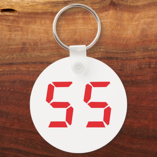 55 55赤い目覚まし時計のデジタル番号 キーホルダー (正面)