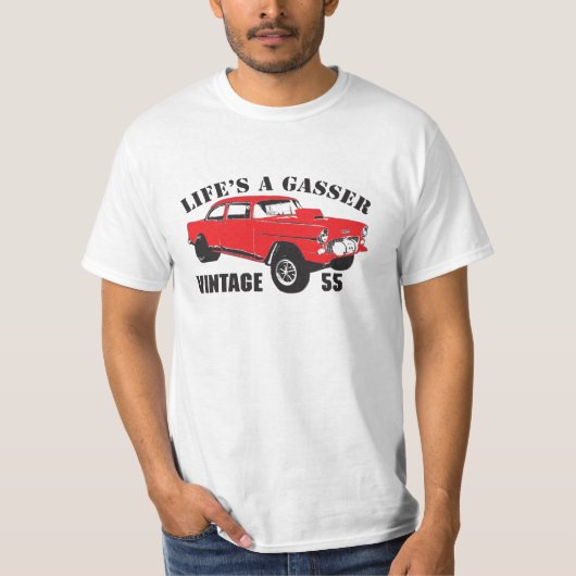 55 Chevy Gasserはラットの棒のドラッグのレーサーのヴィンテージを改造しました Tシャツ (正面)