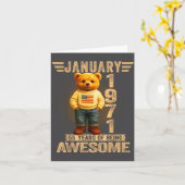 55 Year Old January 1971 Teddy Bear 55th Birthday カード (黄色い花)