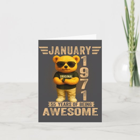 55 Year Old January 1971 Teddy Bear 55th Birthday  カード (正面)