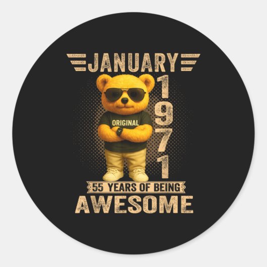 55 Year Old January 1971 Teddy Bear 55th Birthday  ラウンドシール (正面)
