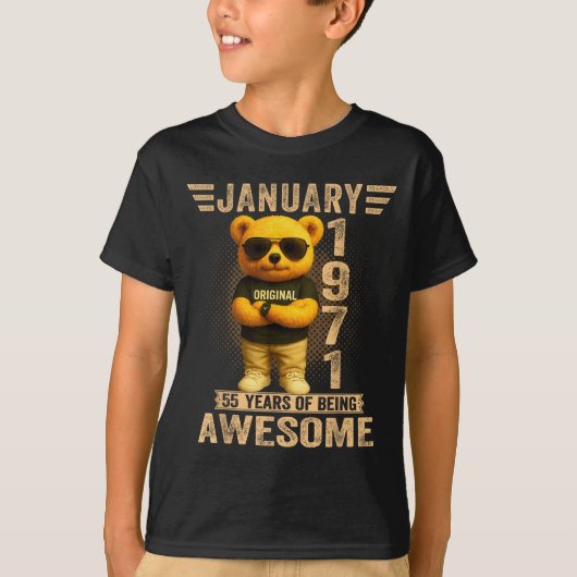 55 Year Old January 1971 Teddy Bear 55th Birthday  Tシャツ (正面)