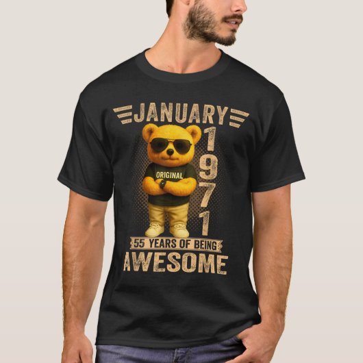 55 Year Old January 1971 Teddy Bear 55th Birthday  Tシャツ (正面)