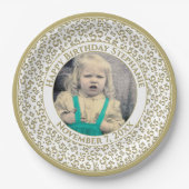 55 Your Photo Random Number Pattern Gold/White ペーパープレート (正面)