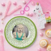 55 Your Photo Random Number Pattern Green/White ペーパープレート (パーティー)