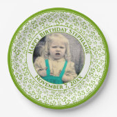 55 Your Photo Random Number Pattern Green/White ペーパープレート (正面)