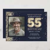 55thバースデーパーティー金ゴールドブルー 招待状 (正面/裏面)