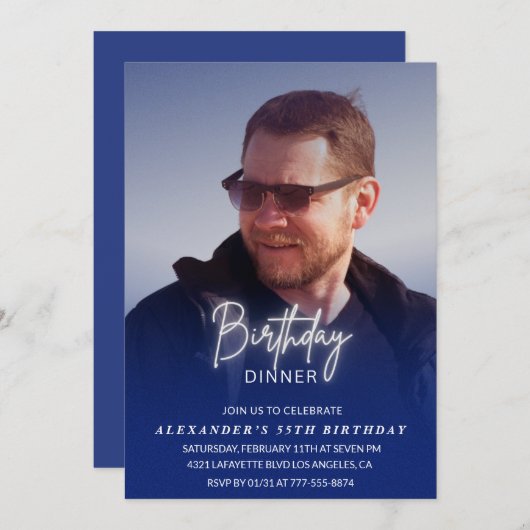 55th誕生日の招待誕生日ディナーフォトメンズ 招待状 (正面/裏面)