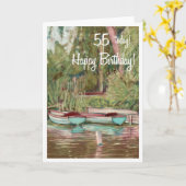 55th誕生日カード – 青いボート カード (黄色い花)