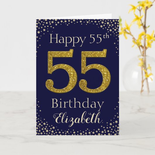 55th誕生日ゴールデングリッターカード カード (黄色い花)