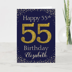 55th誕生日ゴールデングリッターカード カード