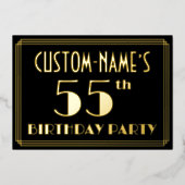 55th誕生日パーティー:アールデコ見る"55",名前と 箔招待状 (正面)