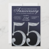 55th Anniversary Diamond Silver Navy Blue Modern 招待状 (正面)