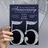 55th Anniversary Diamond Silver Navy Blue Modern 招待状