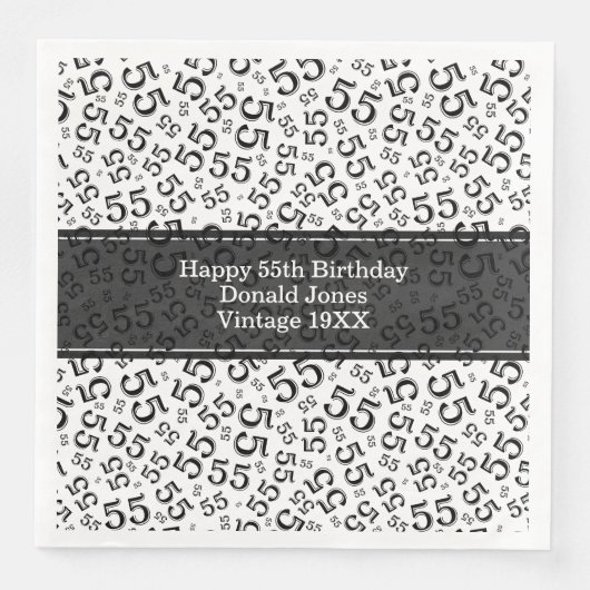 55th Birthday Age Number Pattern Black/White (正面)