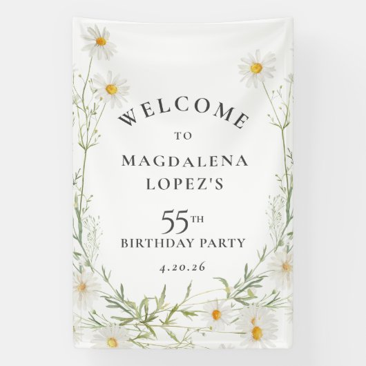 55th Birthday Banner April Birth Flower Daisy 横断幕 (縦)