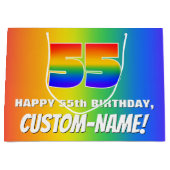 55th Birthday: Colorful, Fun Rainbow Pattern # 55 ラージペーパーバッグ (正面)