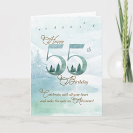 55th Birthday Evergreen Pines and Deer Nature カード