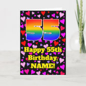 55th Birthday: Loving Hearts Pattern, Rainbow # 55 カード (正面)