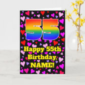 55th Birthday: Loving Hearts Pattern, Rainbow # 55 カード (黄色い花)