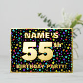 55th Birthday Party —おもしろいカラフル、Stars Pattern 箔招待状 (立ち正面)